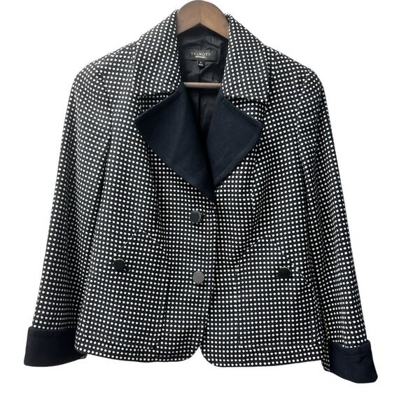 Talbots Navy-Blue Polka Dot Textured Blazer Preppy Career Jacket Womens 8 - Picture 1 of 5